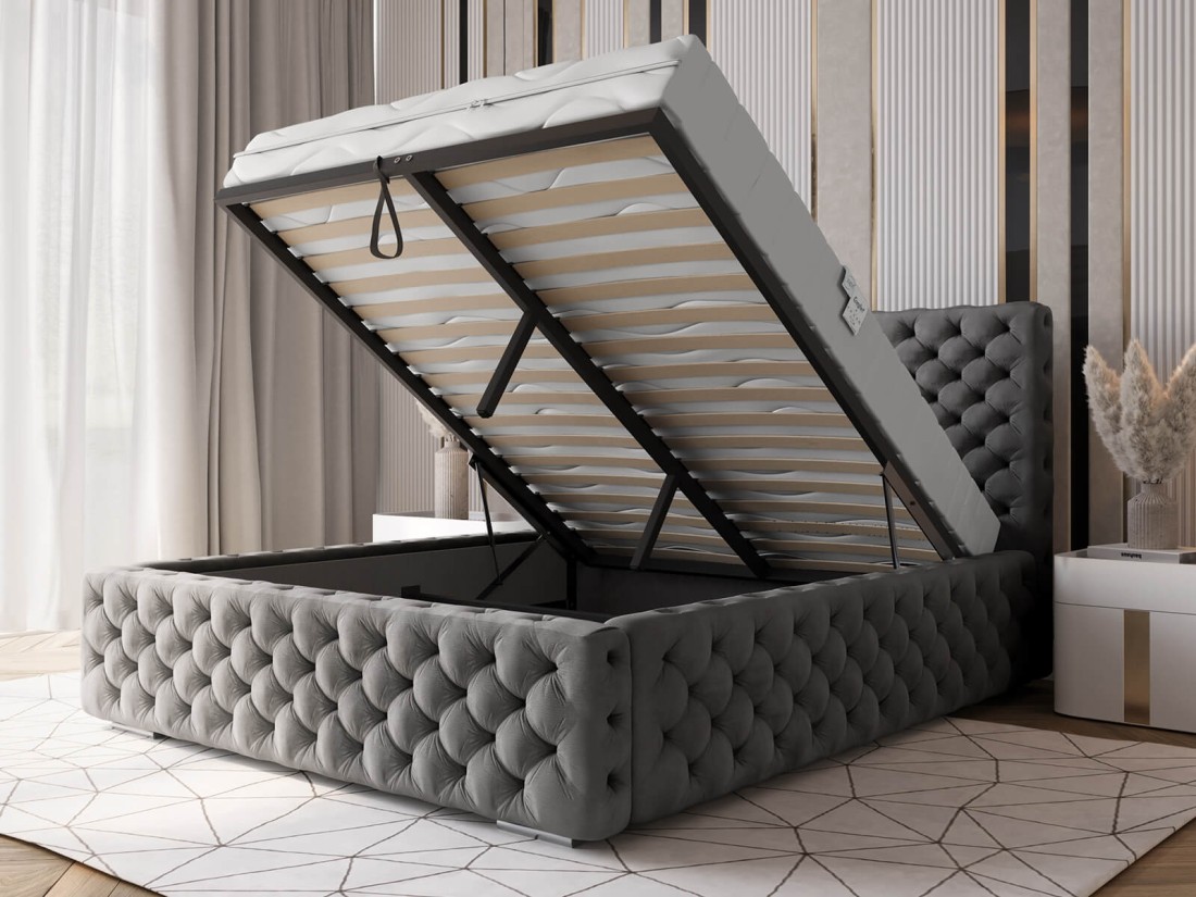 Łóżko tapicerowane z pojemnikiem 180x200 grafitowe PRO line 15