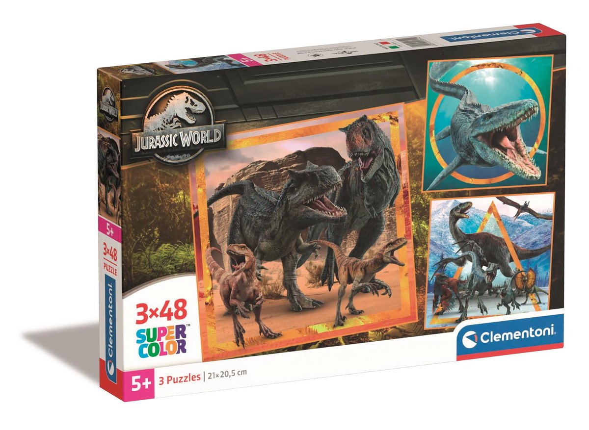 Clementoni, Puzzle, Super Kolor, Jurassic World, 3x48 el.