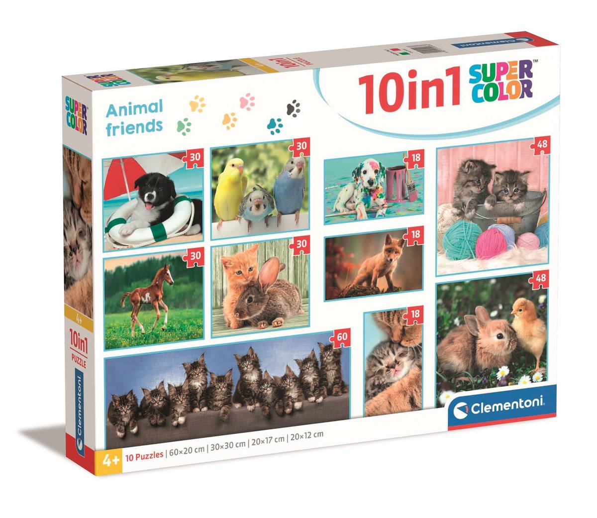 Clementoni, Puzzle, Super Kolor, Animal Friends, 10w1