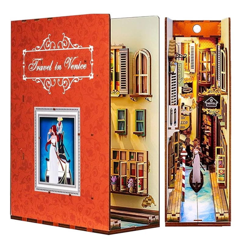 Składany Drewniany Model LED - Book Nook Podróż do Wenecji