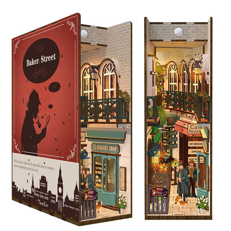 Składany Drewniany Model LED - Book Nook Sherlock Holmes z Baker Street