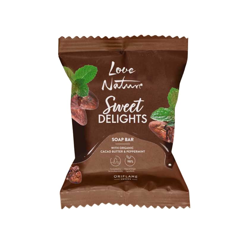 Oriflame, LoveNature Sweet Delights z masłem kakaowym i miętą, Mydło w kostce, 75g