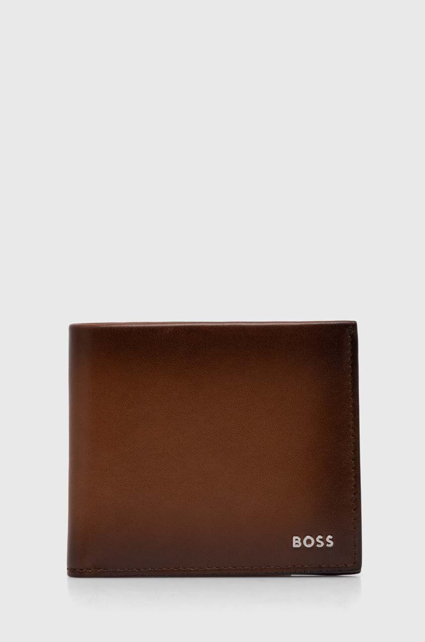 BOSS portfel skórzany męski kolor brązowy - Boss