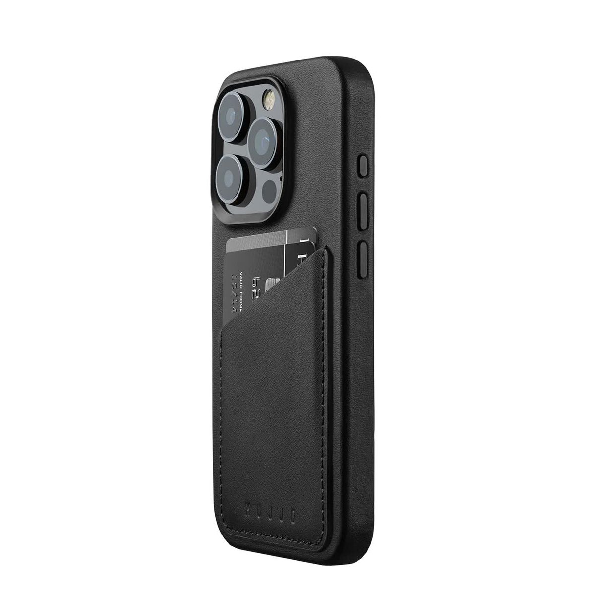 Mujjo Full Leather Wallet Case - etui skórzane do iPhone 15 Pro kompatybilne z MagSafe (black)