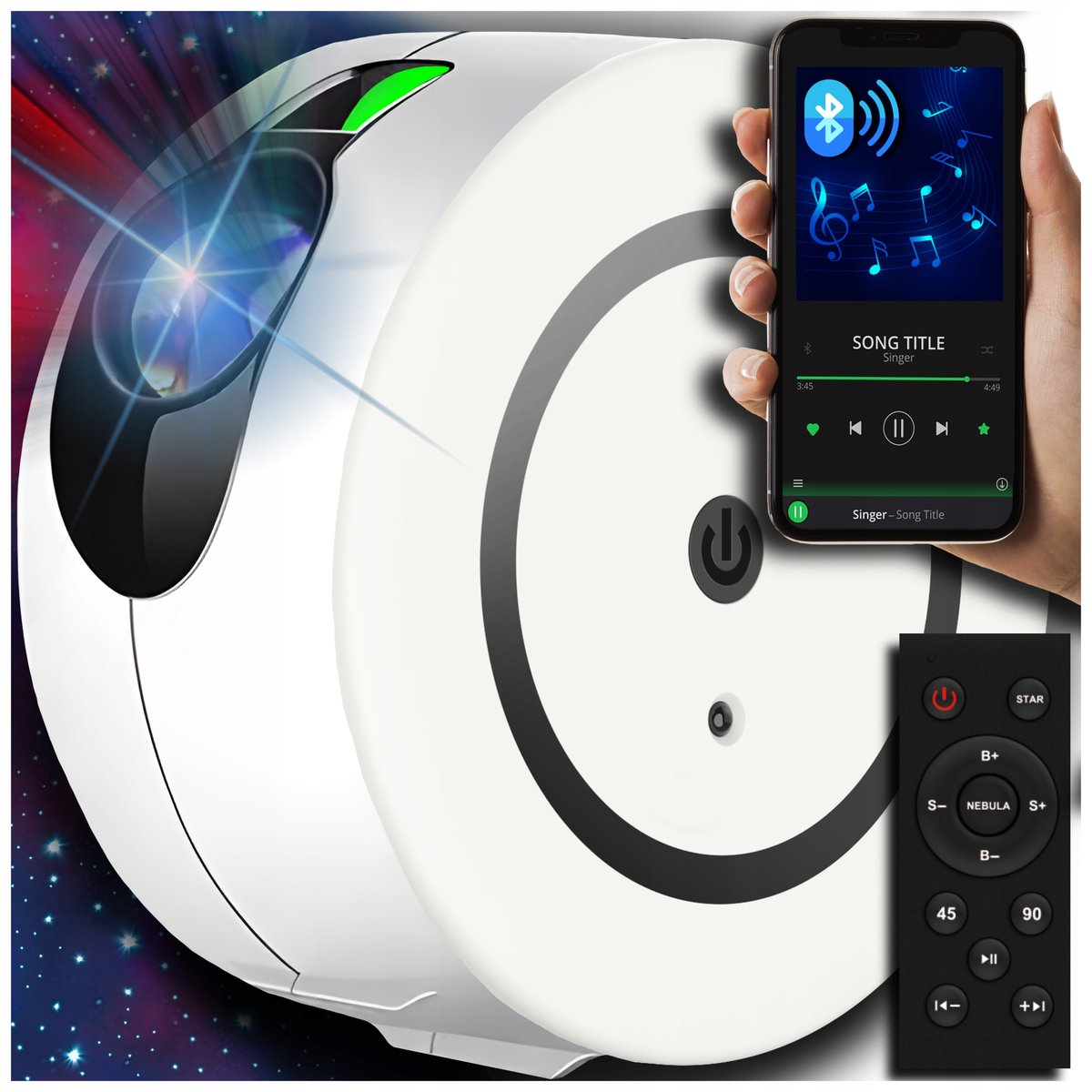 Lampka Nocna Led Projektor Gwiazd Nieba Star Laserowy Z Głośnikiem + Pilot