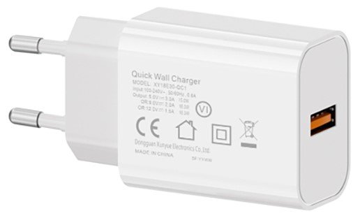 Szybka ładowarka sieciowa QC3.0 18W USB do Samsung  i urządzenia USB biała
