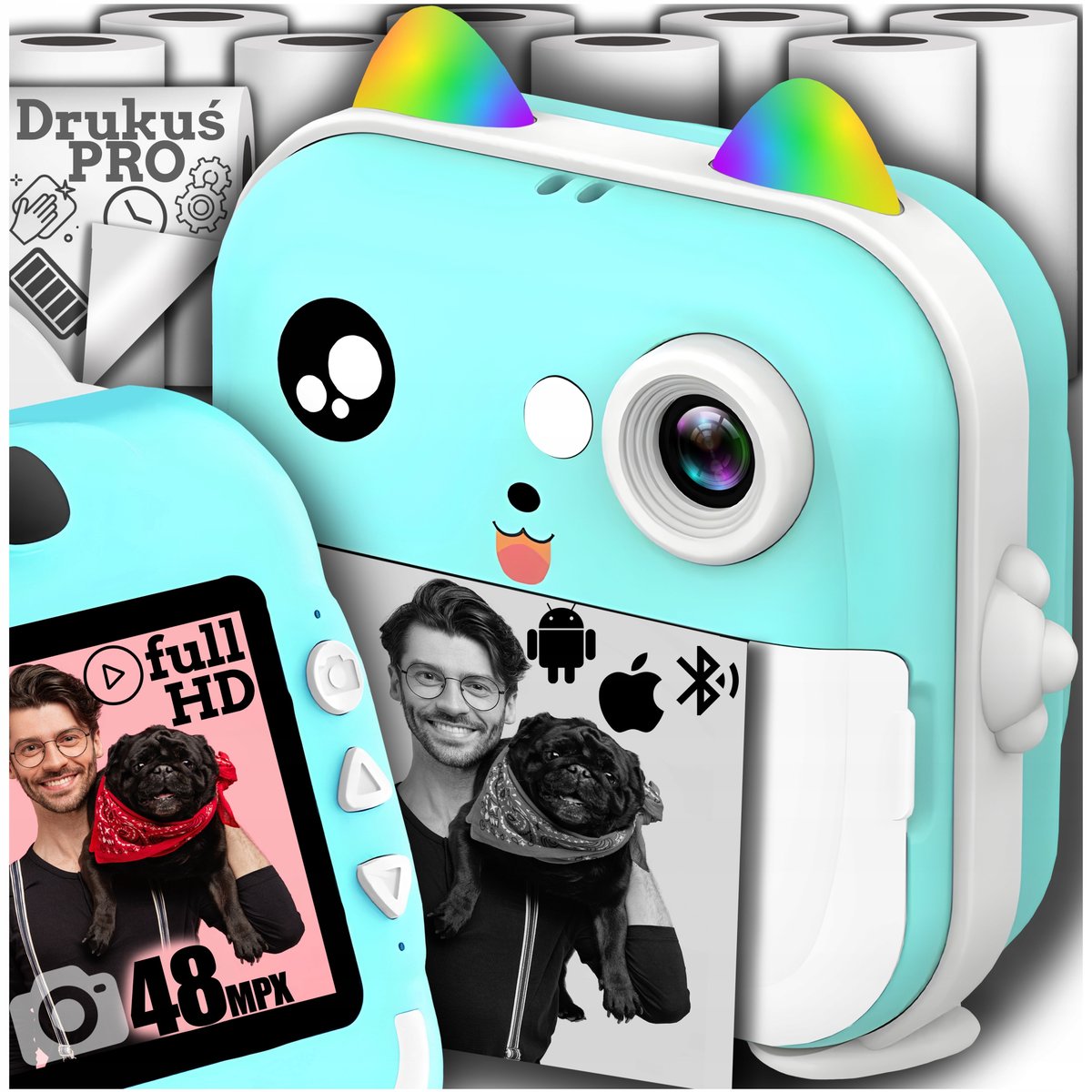 MINI DRUKARKA TERMICZNA DRUKUŚ PRO APARAT NATYCHMIASTOWY + 10 ROLEK DODATKOWO