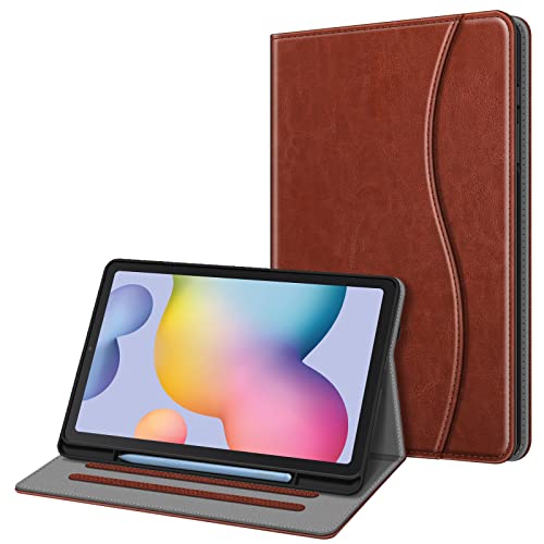 FINTIE Etui do Samsung Galaxy Tab S6 Lite 10,4 cala 2022/2020 (model SM-P610/P613/P615/P619) z uchwytem na długopis S, wielokątowy pokrowiec foliowy stojak z kieszenią, budzenie/sen (brązowe)