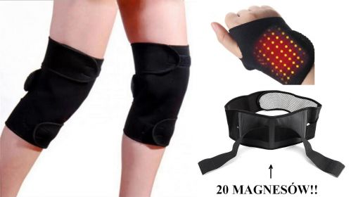 Trzy Lecznicze Opaski Magnetyczne (2x na Kolano/Nogę + 1x na Nadgarstek) + Pas Lędźwiowy / Biodrowy.