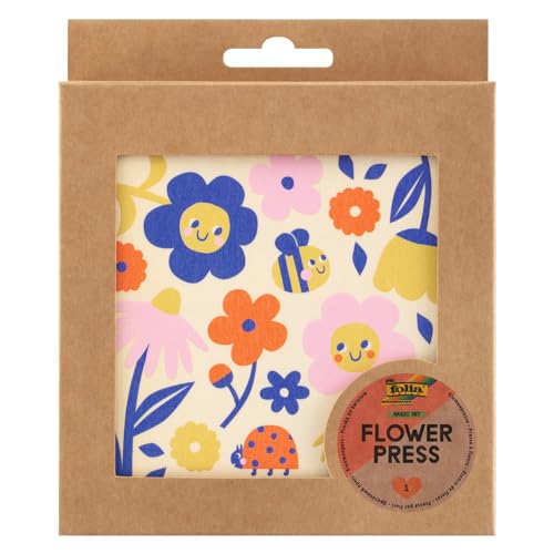 folia 23009 - Prasa do kwiatów FLOWER PRESS wykonana z drewna, dla dzieci i dorosłych, 14,5 x 14,5 cm, do prasowania i suszenia roślin, traw lub kwiatów