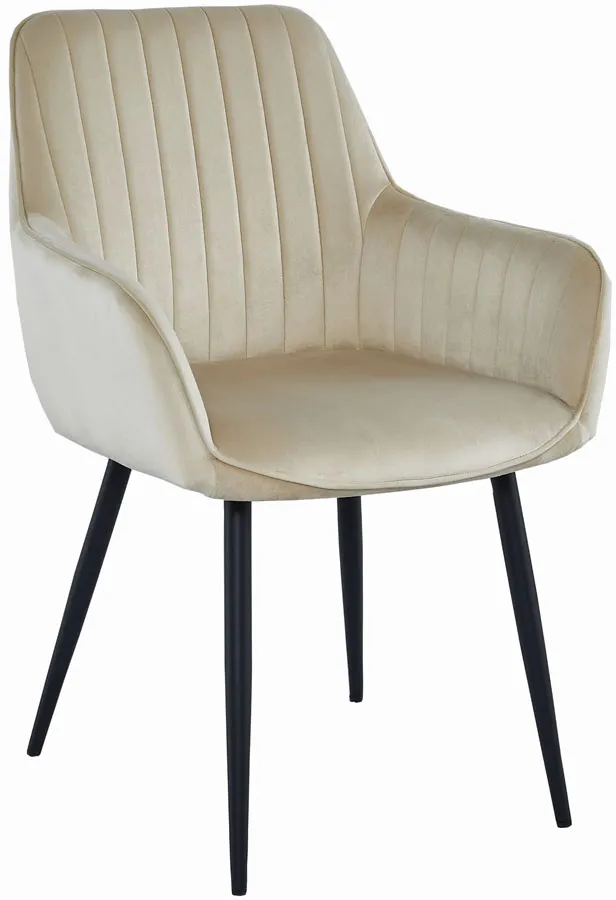 Beżowe krzesło tapicerowane welurowe z podłokietnikami L1-N32