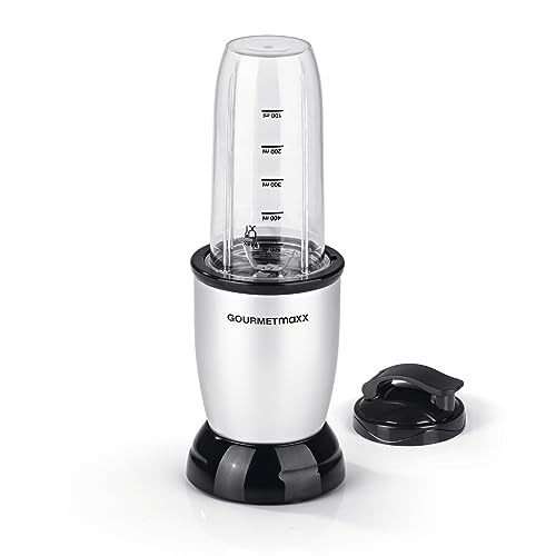 GOURMETmaxx Smoothie Maker & mikser stojący 4-częściowy zestaw - 500 W i 22 000 obr./min | Elektryczny mini mikser 700 ml z 9 funkcjami | Kompaktowy blender do odżywiania z kubkiem na wynos | szczelny