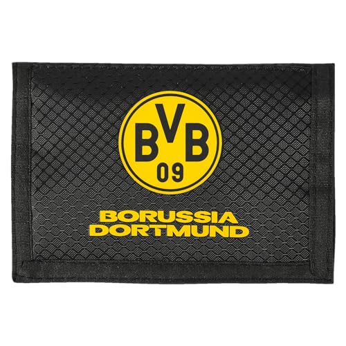 Borussia Dortmund BVB portfel, czarno-żółty artykuł dla fanów, zapięcie na rzepy, Emble, 14 x 10 cm, czarny, 14 x 10 cm, Klasyczny