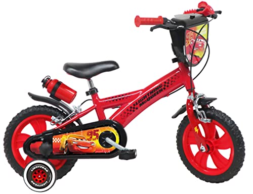 A.T.L.A.S. Rower 12'' Cars/MC Queen wyposażony w 2 hamulce, dekoracyjna płyta przednia, błotniki, skrzynia korbowa i stabilizatory bagażnik tylny chłopiec, czerwony