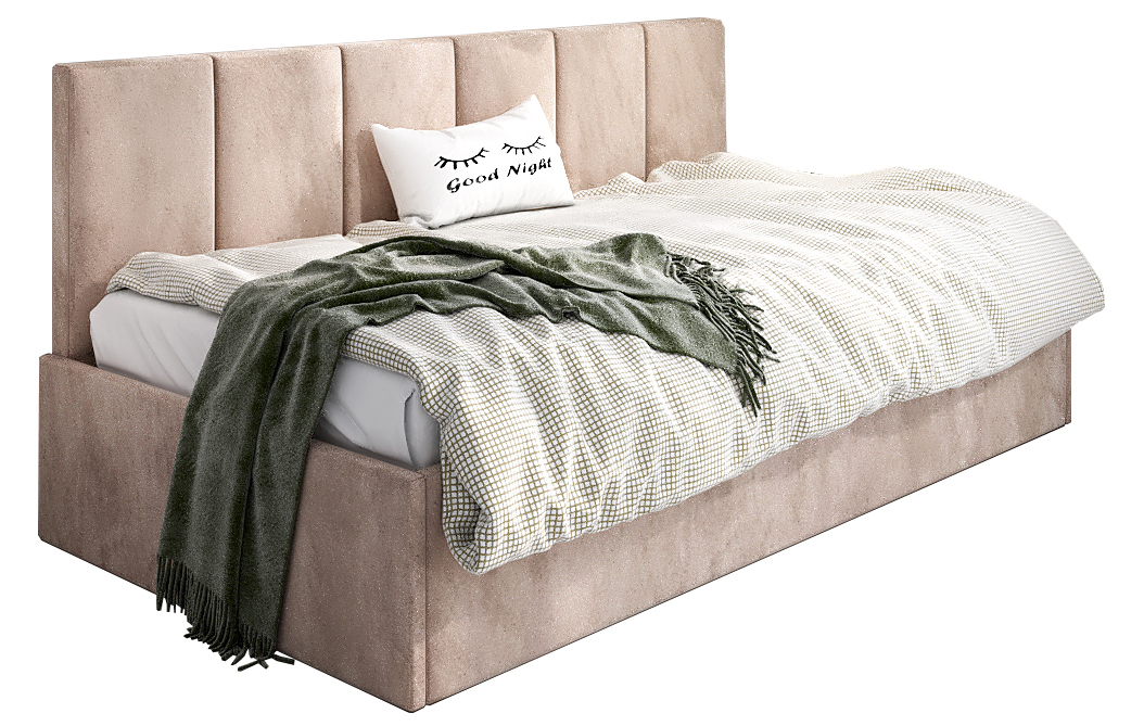 Beżowe welwetowe łóżko sofa C6-E64