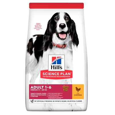 Hills Science Plan Duże opakowanie Science Plan + karma mokra 6 x 370g gratis! Adult 16 Medium kurczak 14 kg + 6 x 370 g Adult kurczak