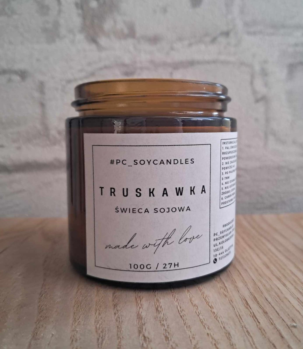 Świeca Sojowa Zapachowa Truskawka 120ml 27h Drewniany Knot