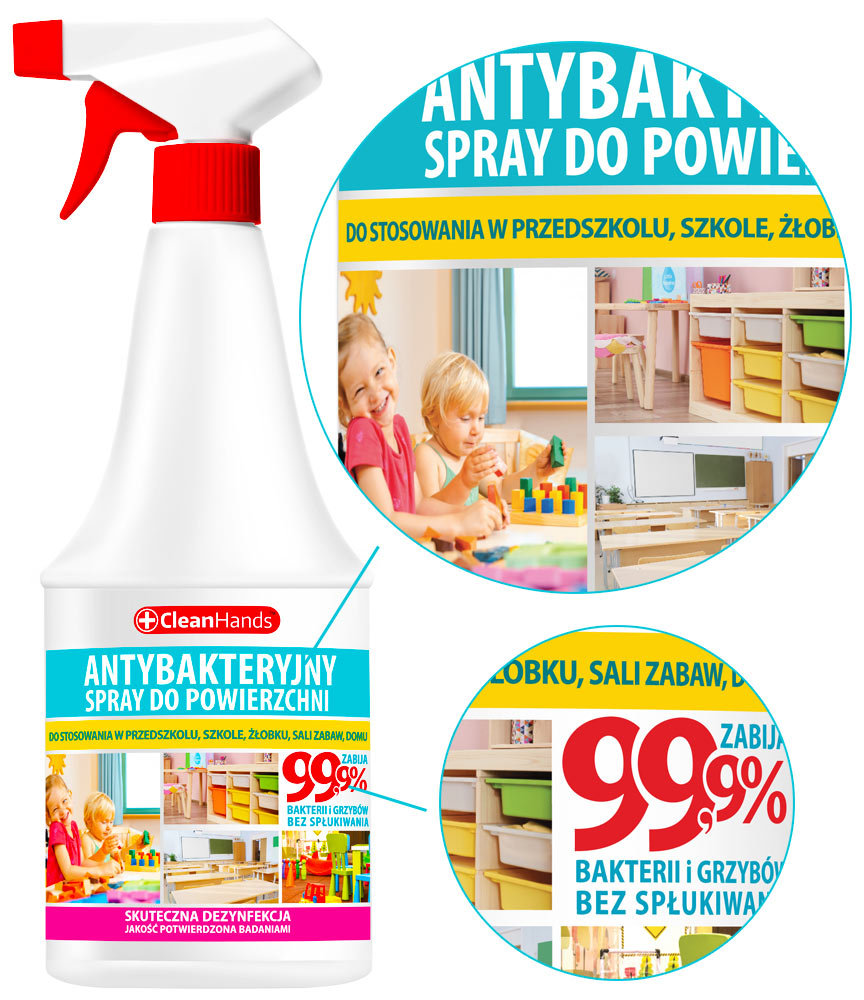 PŁYN DO DEZYNFEKCJI POWIERZCHNI W PRZEDSZKOLU SZKOLE ŻŁOBKU CleanHands 500ml