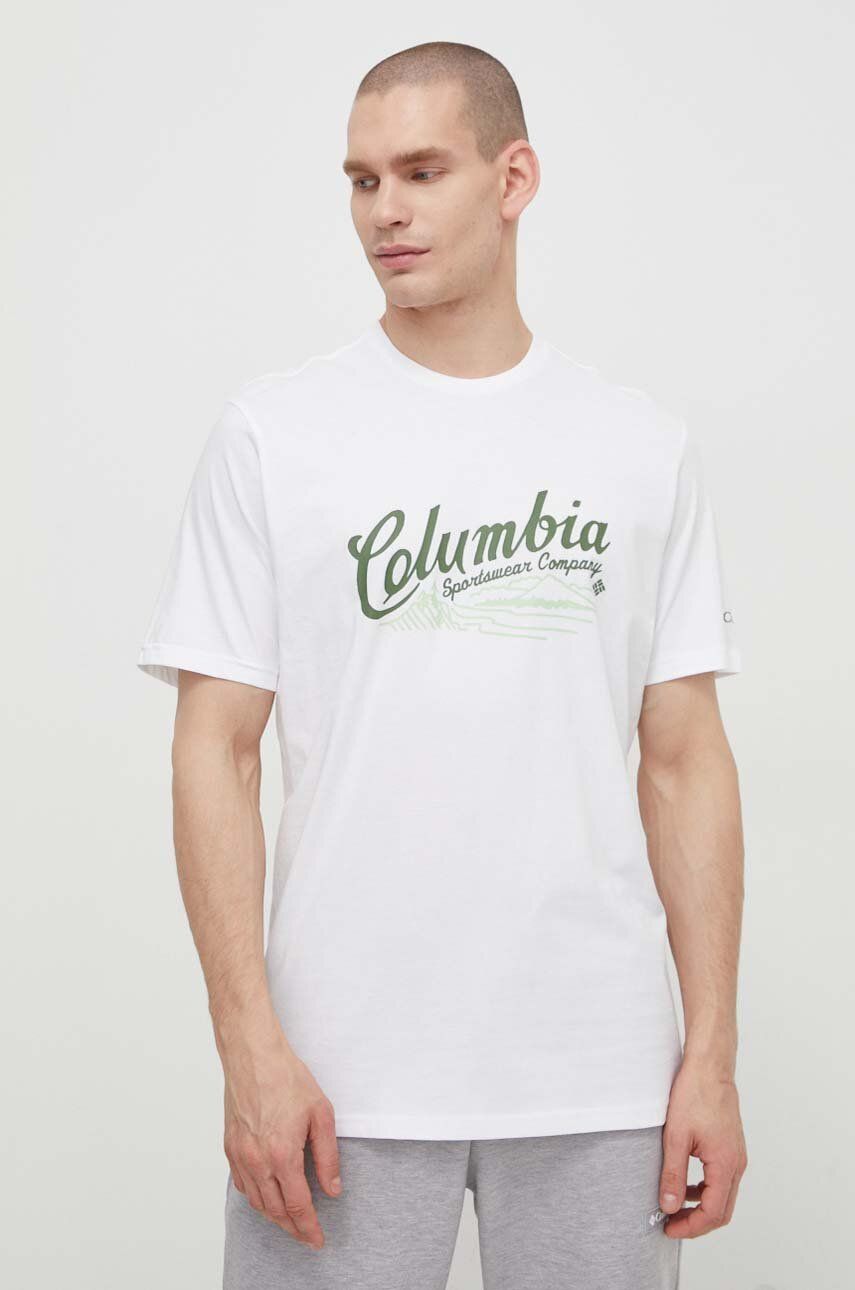 Columbia t-shirt bawełniany kolor biały wzorzysty