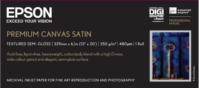 Papier Epson Premium Canvas Satin, 13" x 6,1 m, 350g/m² C13S041845