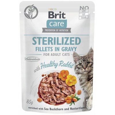 BRIT CARE Cat Sterilized Fillets in Gravy with Rabbit Enriched with Sea Buckthorn and Nasturtium 85g