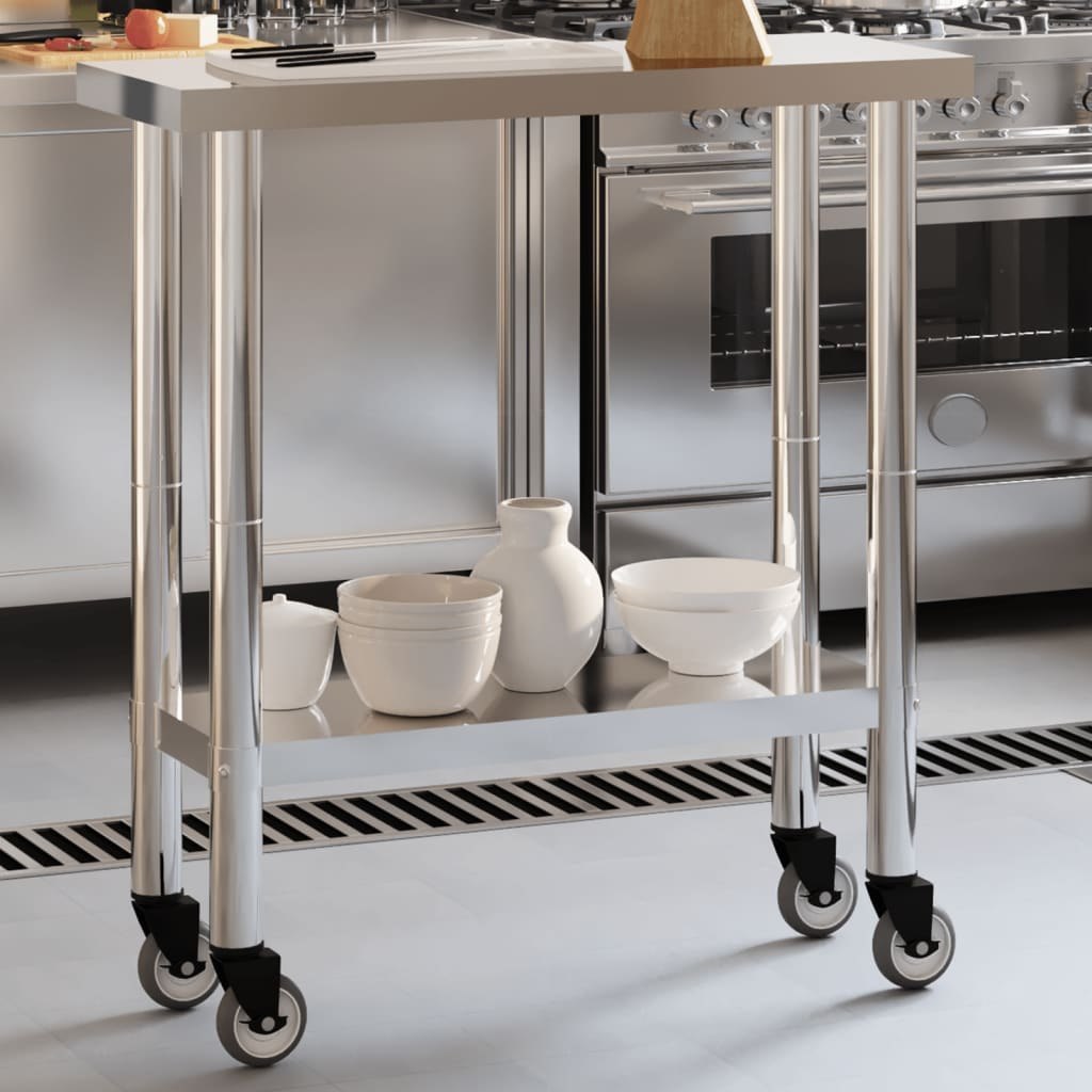 Kuchenny stół roboczy na kółkach 82,5x30x85 cm, stal nierdzewna Lumarko!