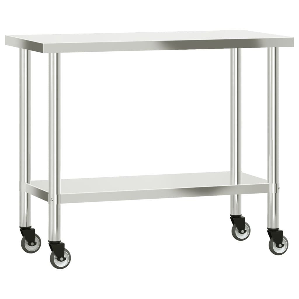 Kuchenny stół roboczy na kółkach, 110x55x85 cm, stal nierdzewna Lumarko!