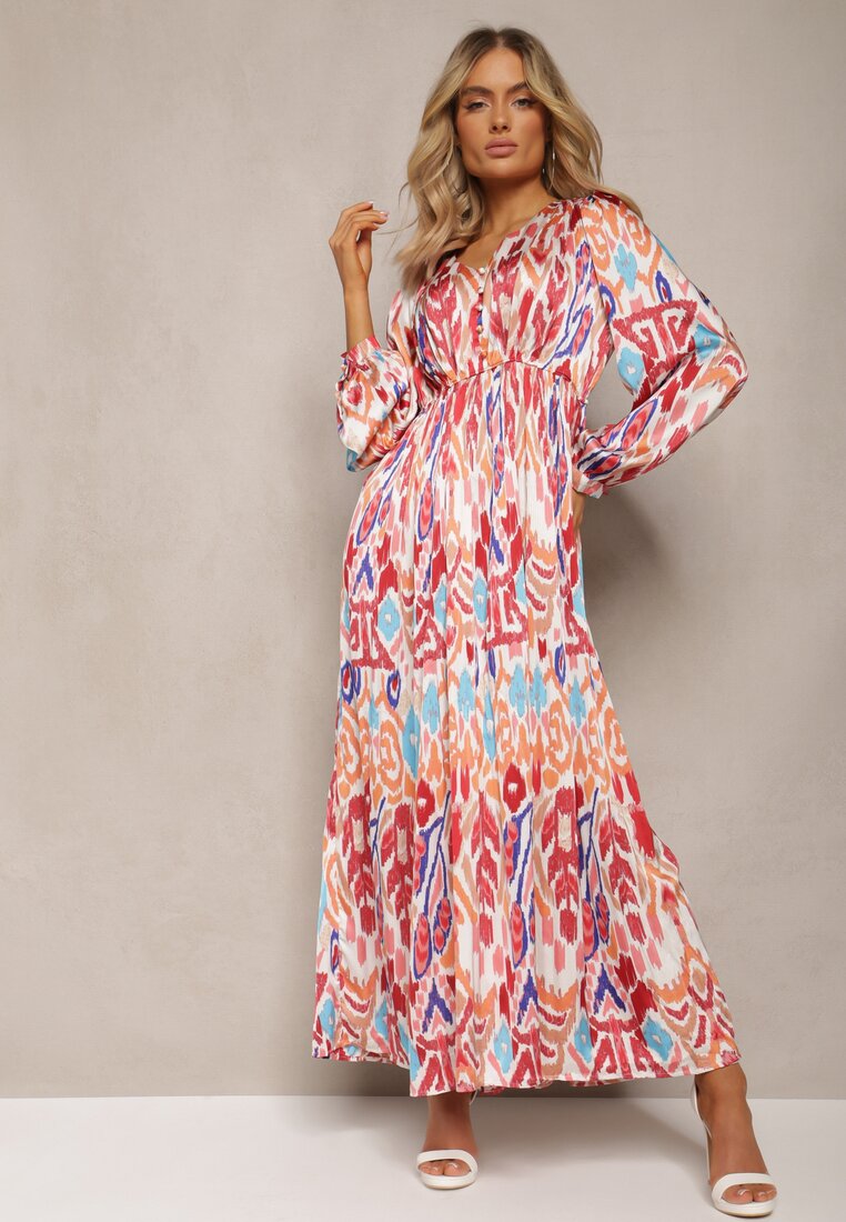 Bordowa Rozkloszowana Sukienka z Elastyczną Gumką w Talii w Stylu Boho Mizza