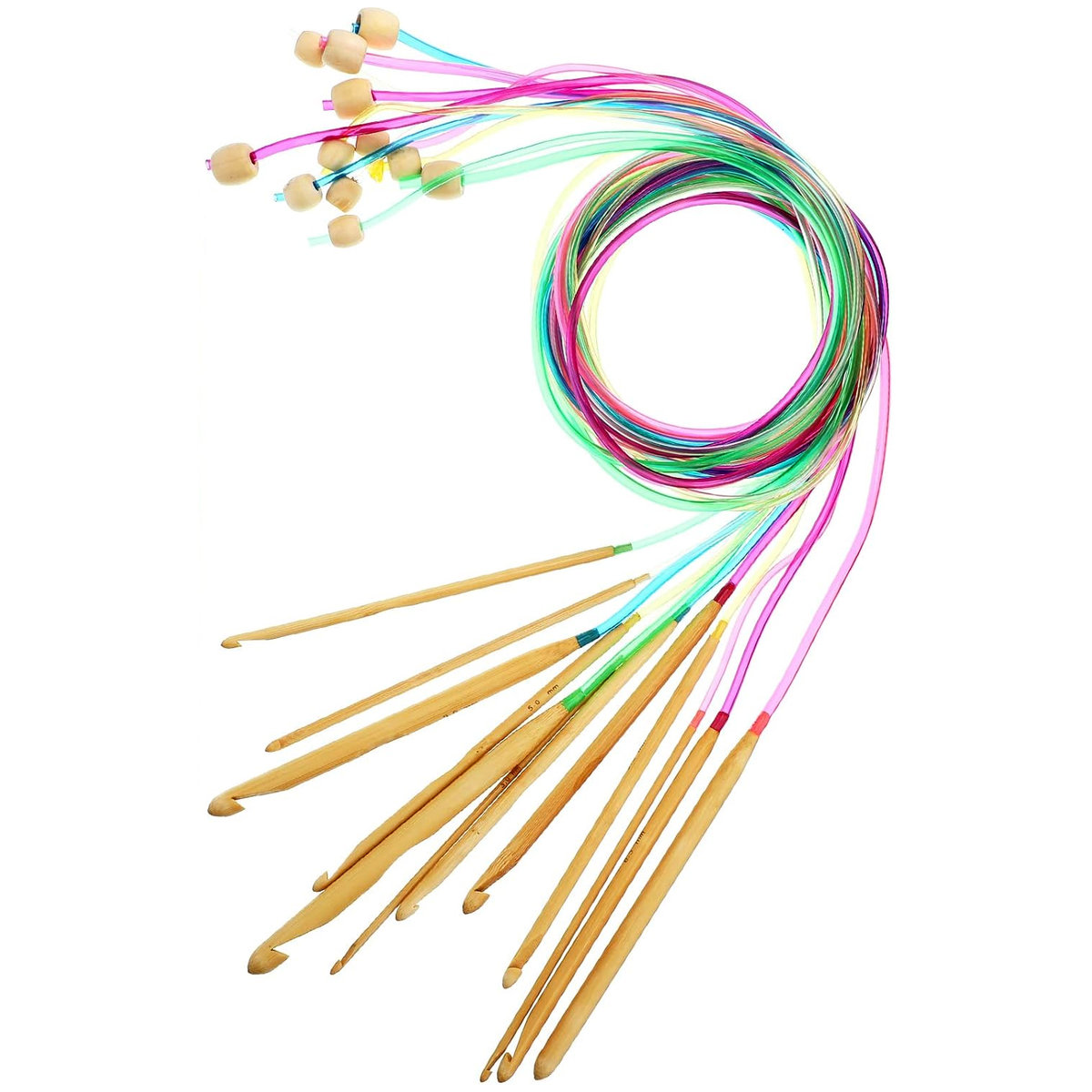 Szydełka tunezyjskie na żyłce zestaw druty afgańskie 12 szt. bambusowe zestaw do szydełkowania