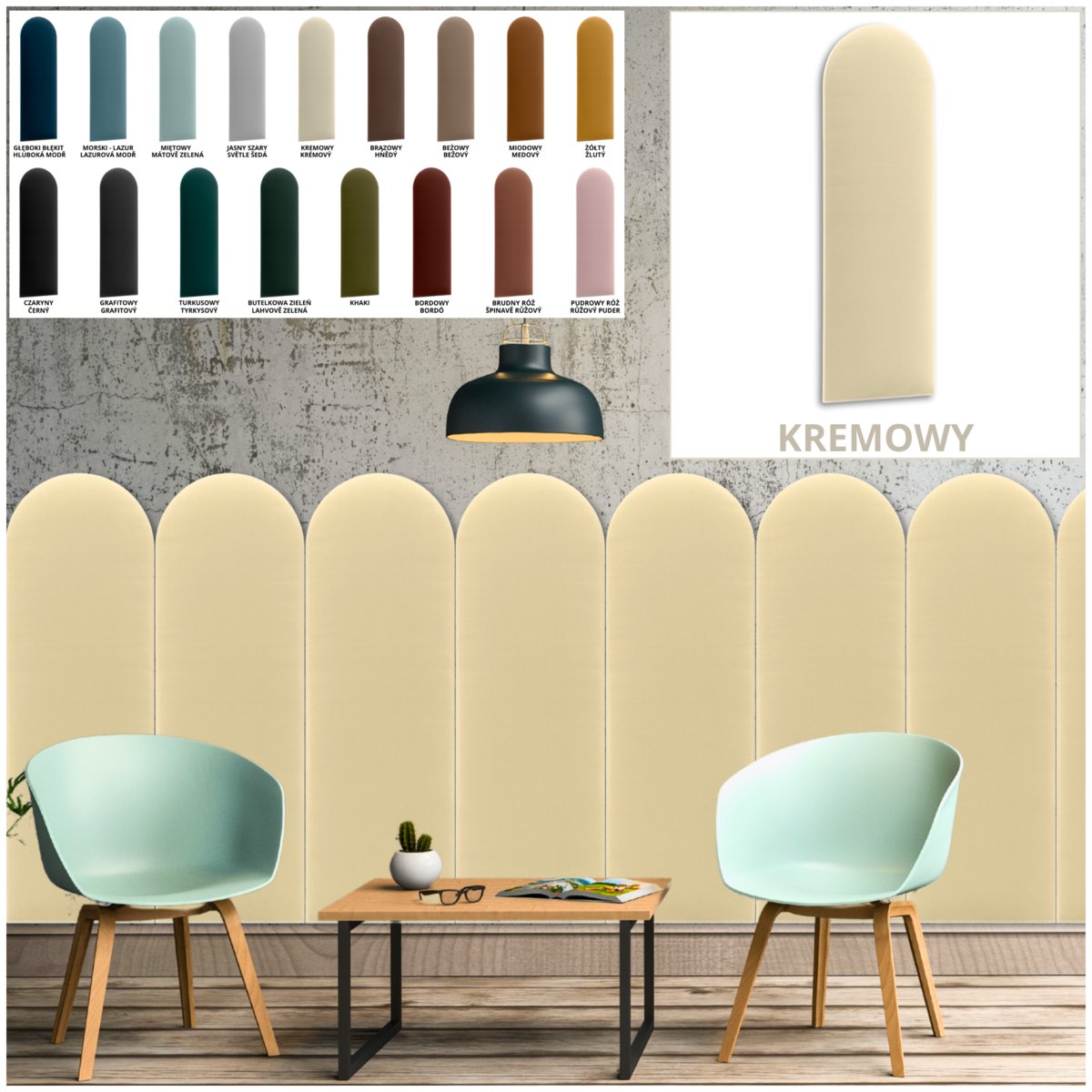 Panel Tapicerowany Ścienny Płotek 20x100 Kremowy Welur Oeko-Tex / Smartlife24pl
