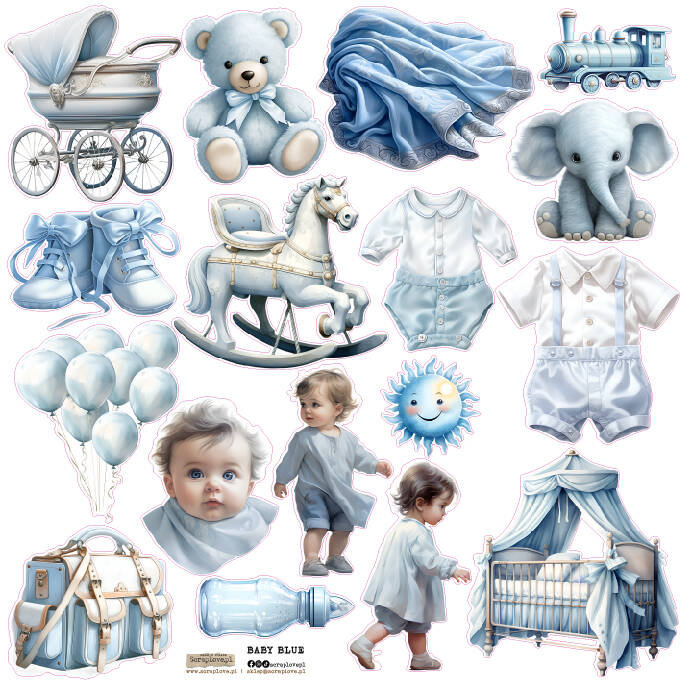 NAKLEJKI PAPIEROWE 24x24 ScrapLove Baby Blue