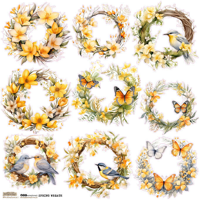 NAKLEJKI PAPIEROWE 24x24 ScrapLove Spring Wreath wianki