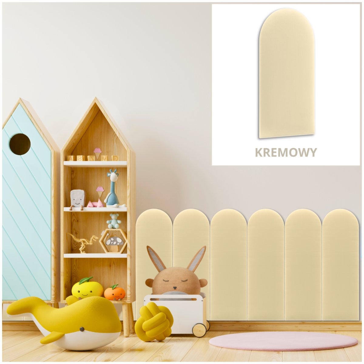 Panel Tapicerowany Ścienny Płotek 30x60 Kremowy Welur Oeko-Tex / Smartlife24pl
