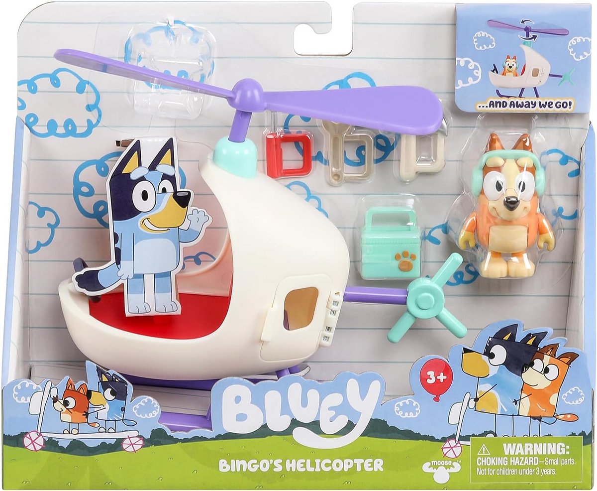 Zabawka z bajki Bluey Helikopter + figurka Bingo wysoka jakość wykonania idealne na prezent dla małych fanów Bluey