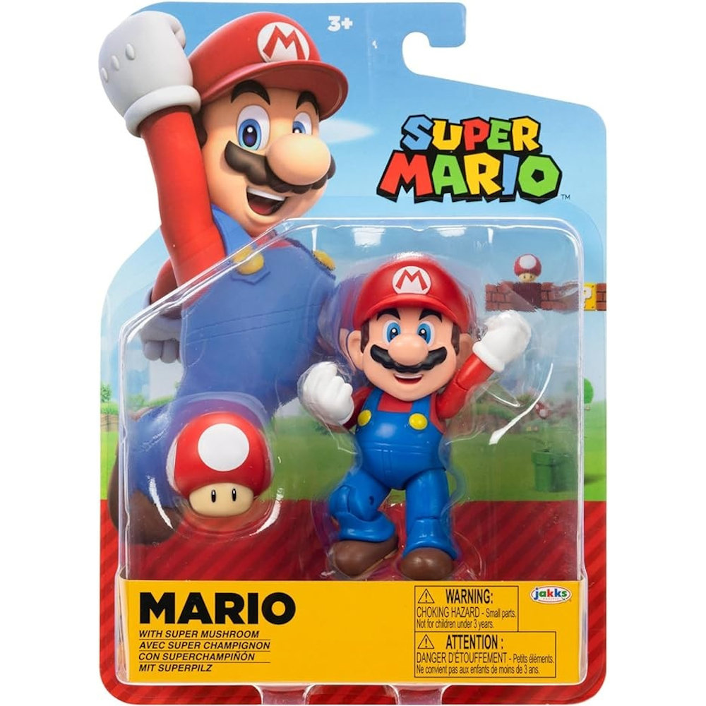 SUPER MARIO JAKKS PACIFIC ORYGINALNA RUCHOMA FIGURKA MARIO + SUPER MUSHROOM