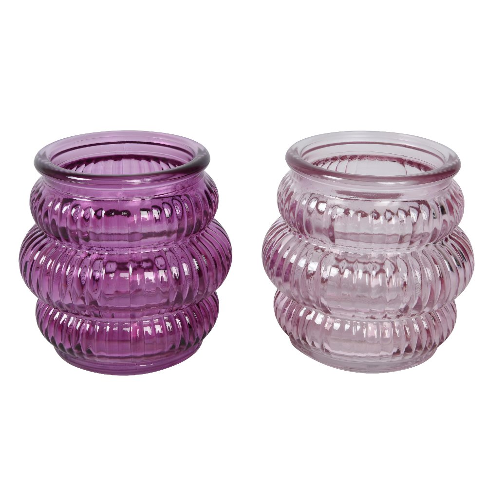 Świecznik szklany nowoczesny karbowany fiolet 8cm