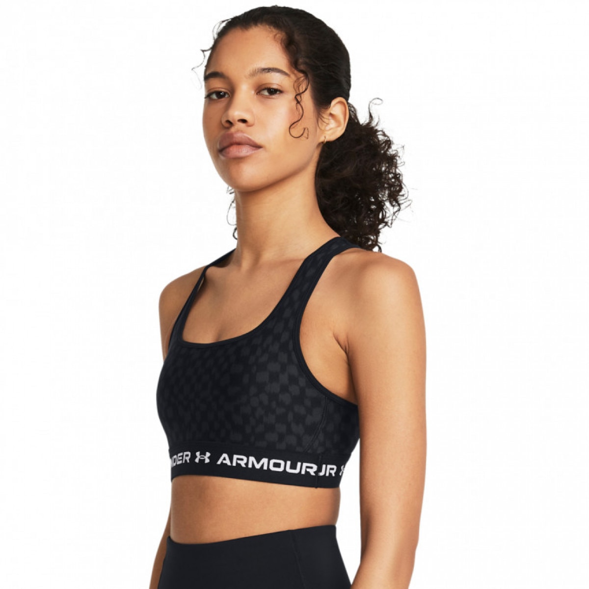 Biustonosz treningowy Under Armour Crossback Mid Print - czarny - UNDER ARMOUR