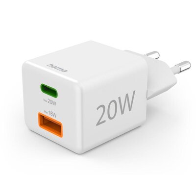 Ładowarka sieciowa HAMA Mini 20W PD/QC (1X USB-C, 1X USB-A) Biały