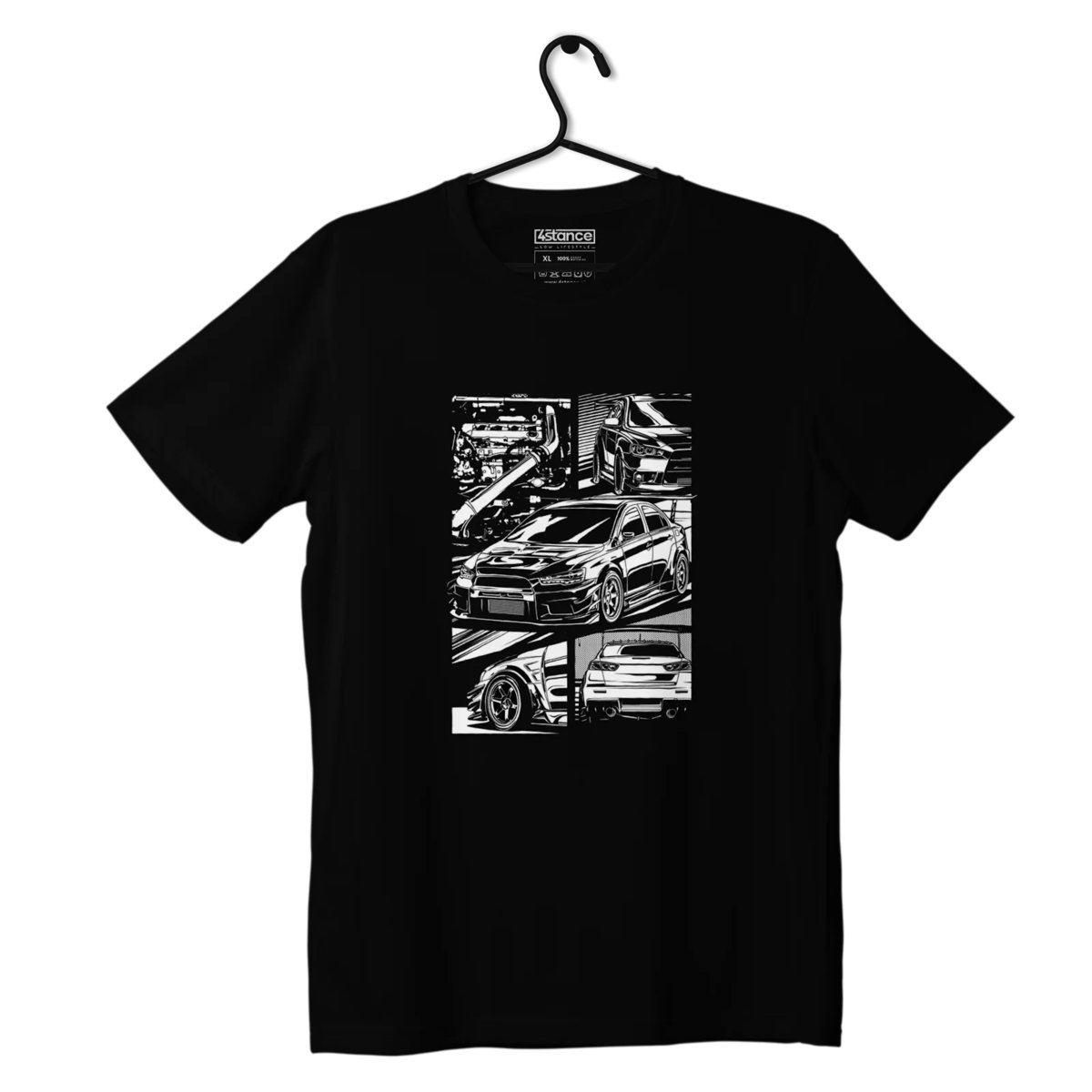 Czarny T-shirt Mitsubishi Lancer EVO X sketch-M