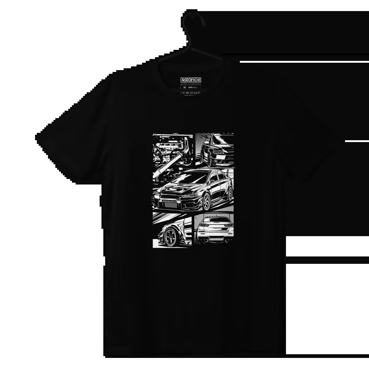 Czarny T-shirt Mitsubishi Lancer EVO X sketch-L