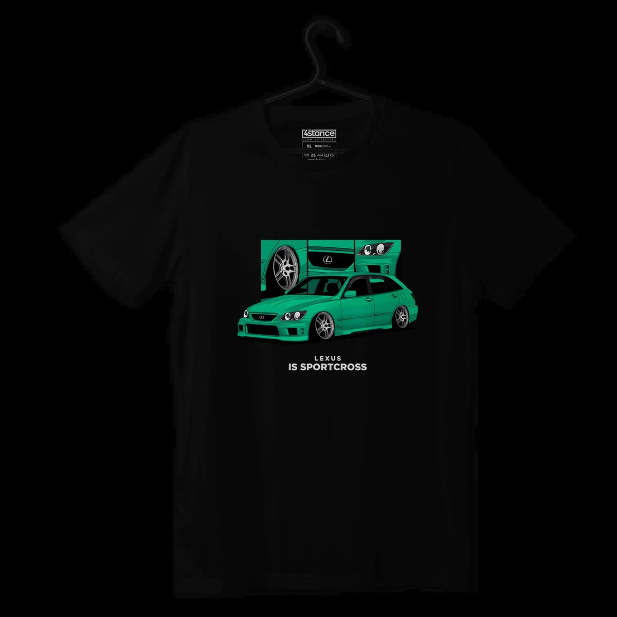 Czarny T-shirt LEXUS IS Sportcross zielony-XS