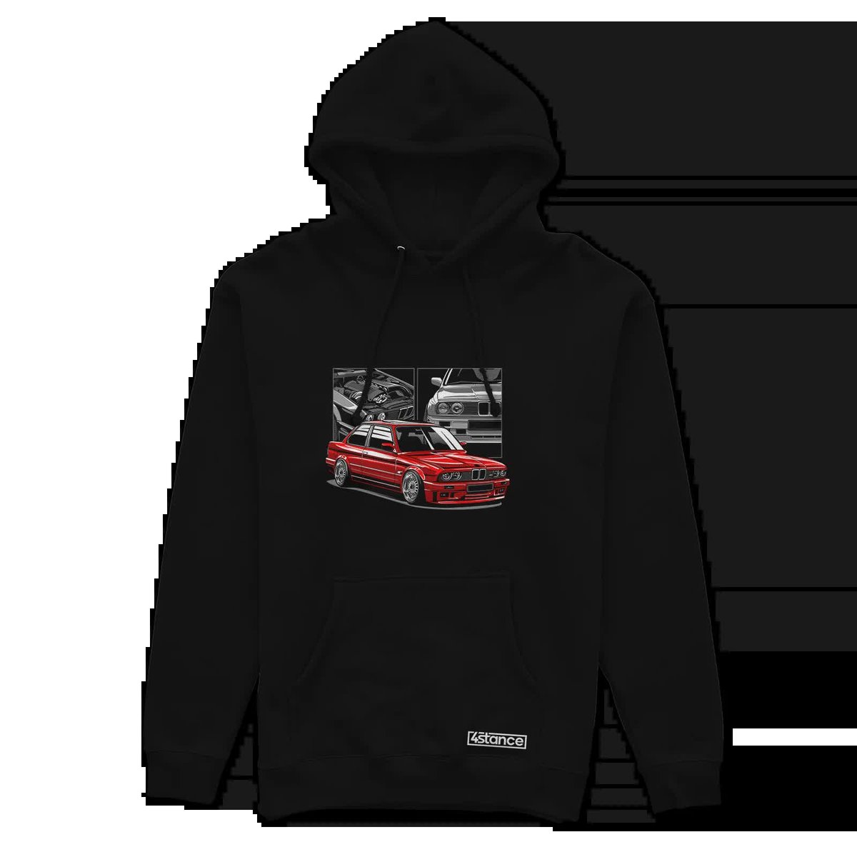 Czarna bluza z kapturem czerwone BMW E30 M3  -L