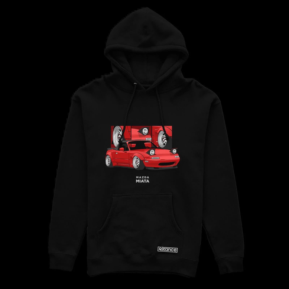 Czarna bluza z kapturem Mazda Miata czerwona-XS