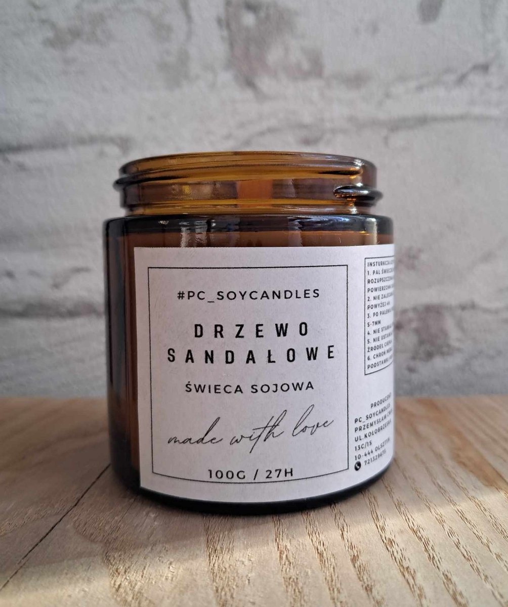 Świeca Sojowa Zapachowa Drzewo Sandałowe 120ml 27h Drewniany Knot