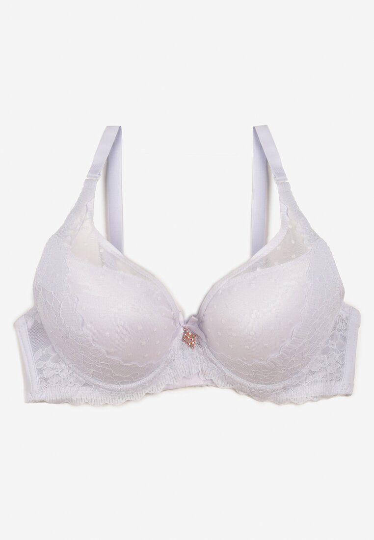 Biały Biustonosz Full Cup Usztywniony z Koronką Solania