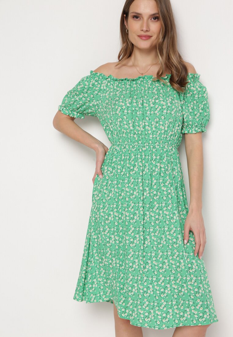 Zielona Sukienka Midi z Wiskozy Hiszpanka w Kwiatowy Print Oserafia