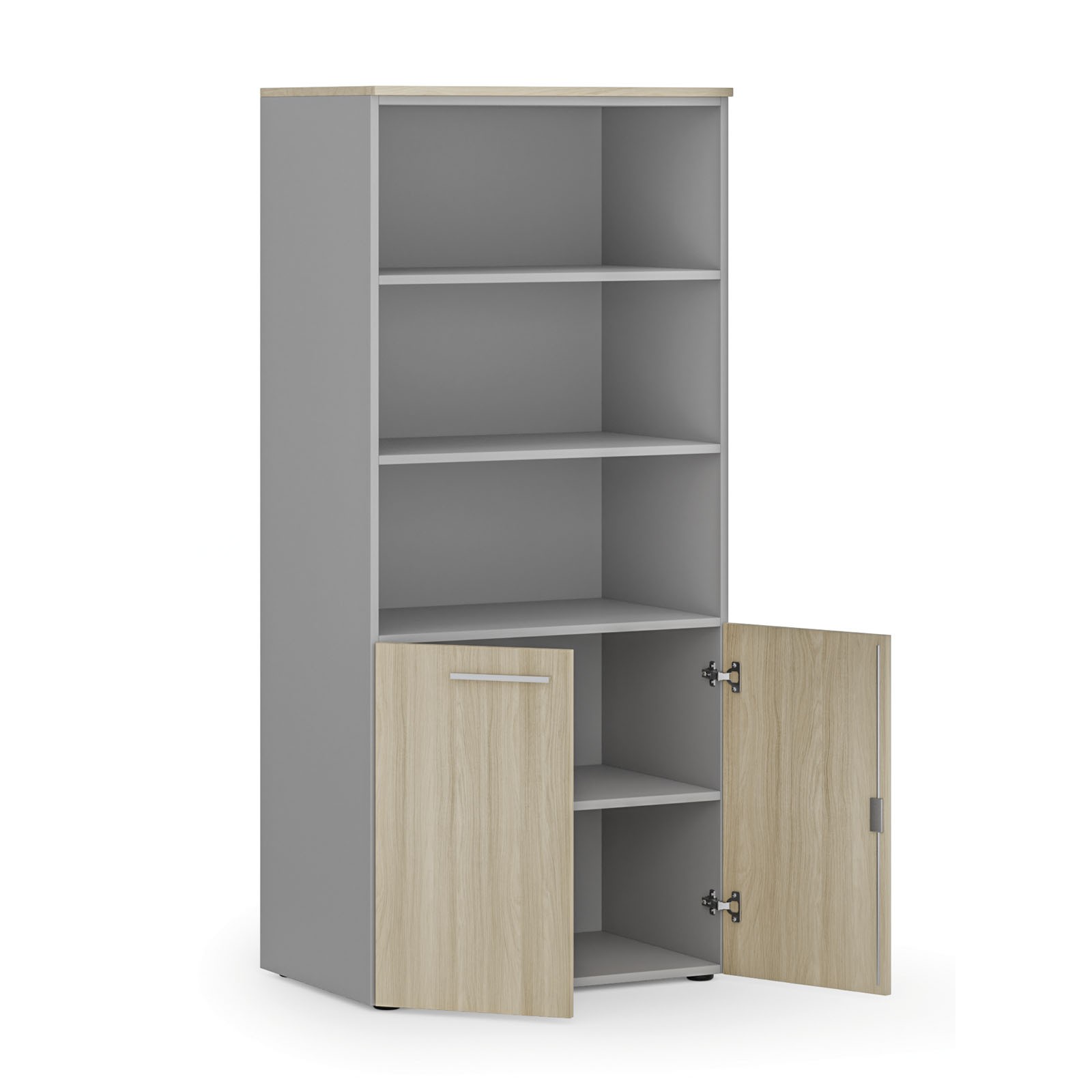 Szafa biurowa z drzwiami niskimi PRIMO GRAY, 1781 x 800 x 500 mm, szary/dąb naturalny