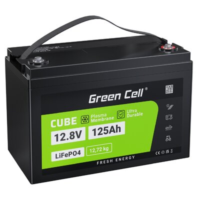 Green Cell Akumulator litowo-偶elazowo-fosforanowy LiFePO4 Green Cell 12V 12.8V 125Ah do paneli solarnych, kamper贸w oraz 艂odzi CAV13