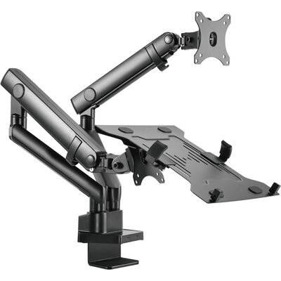 GEMBIRD Biurkowe regulowane ramię na 2 monitory + półka na notebooka -pełny ruch 17-32inch  do 8kg