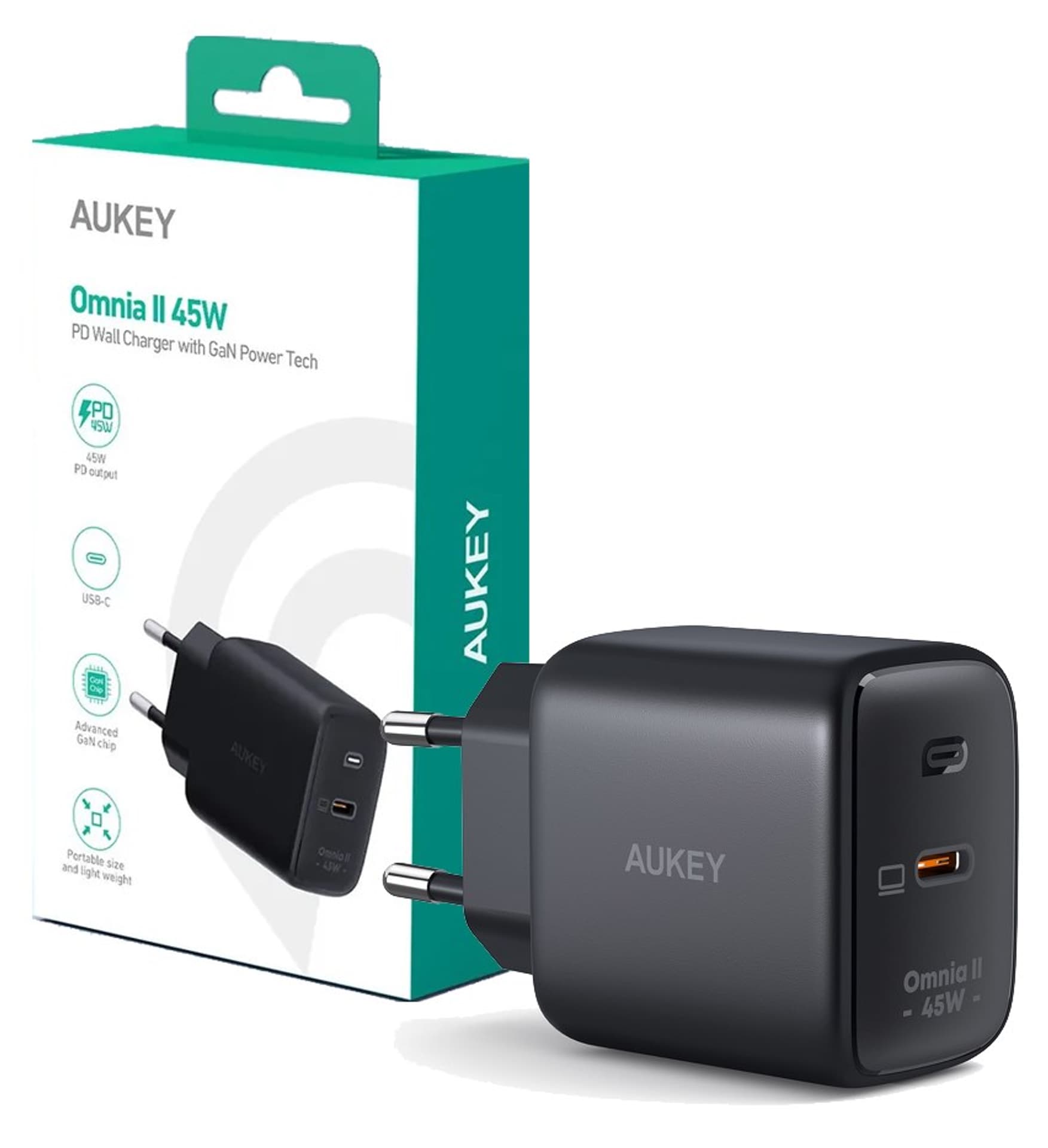 Aukey Ładowarka GaN 45W USB-C PD - darmowy odbiór w 22 miastach i bezpłatny zwrot Paczkomatem aż do 15 dni